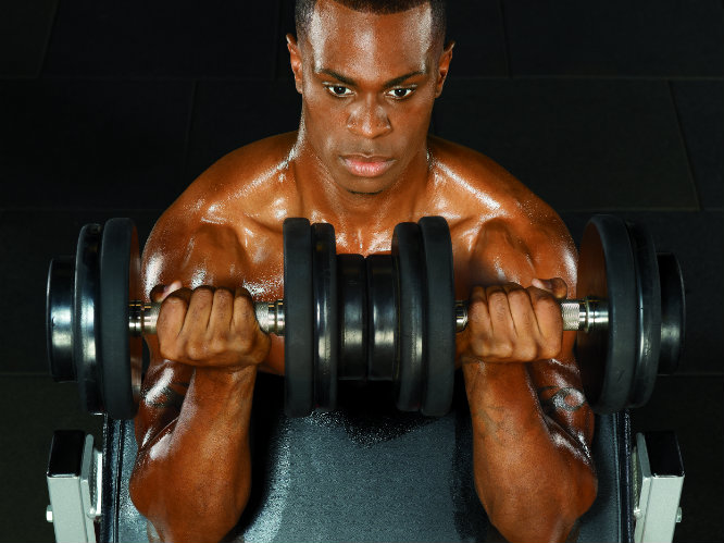 Dumbbell Preacher Curls With A Crush Grip