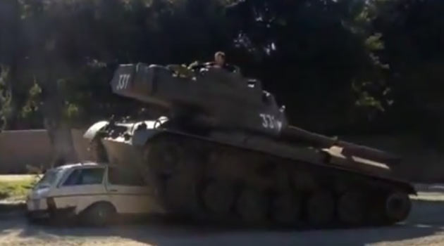 Arnold Rides His Tank to Promote 'The Last Stand' 