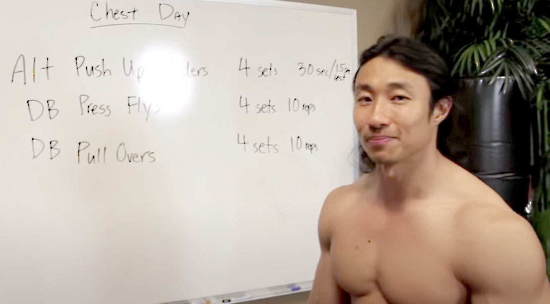 Mike Chang presenting ripped at home chest workout routine
