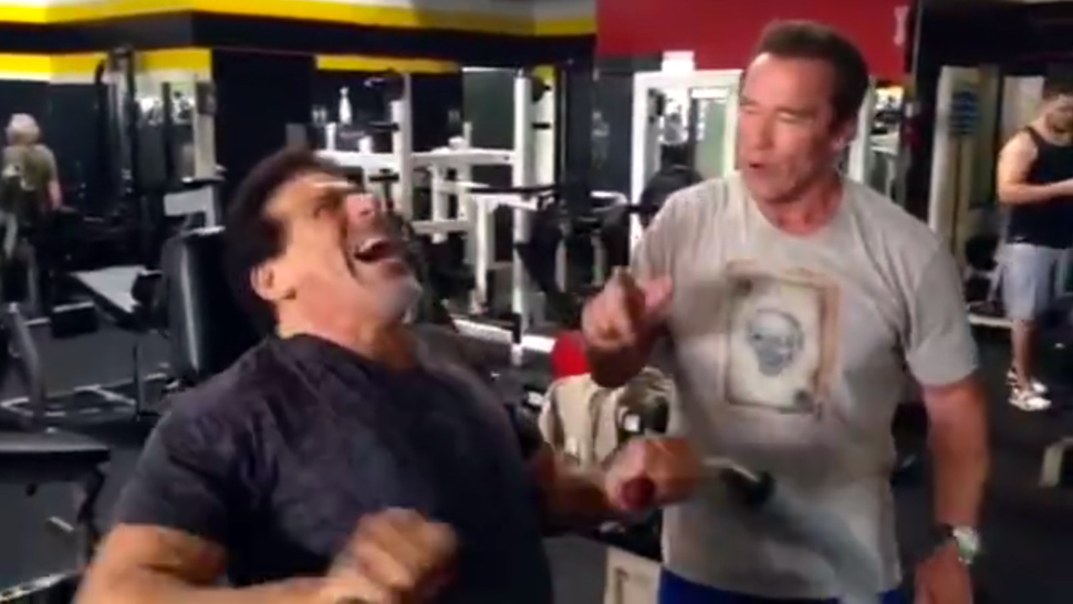 Schwarzenegger and Ferrigno Get Pumped at Gold's
