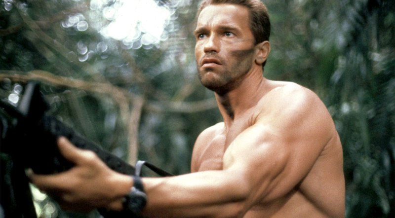 Movie star and actor Arnold Schwarzenegger acting in the Movie Predator