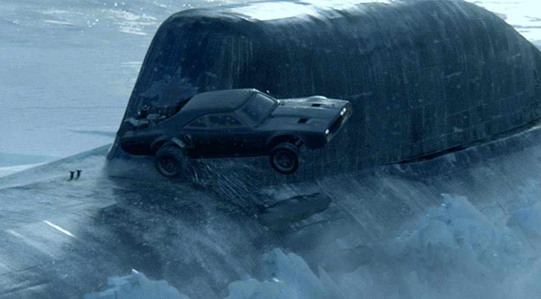 Fate Of The Furious Scene Car Jumps Submarine. 