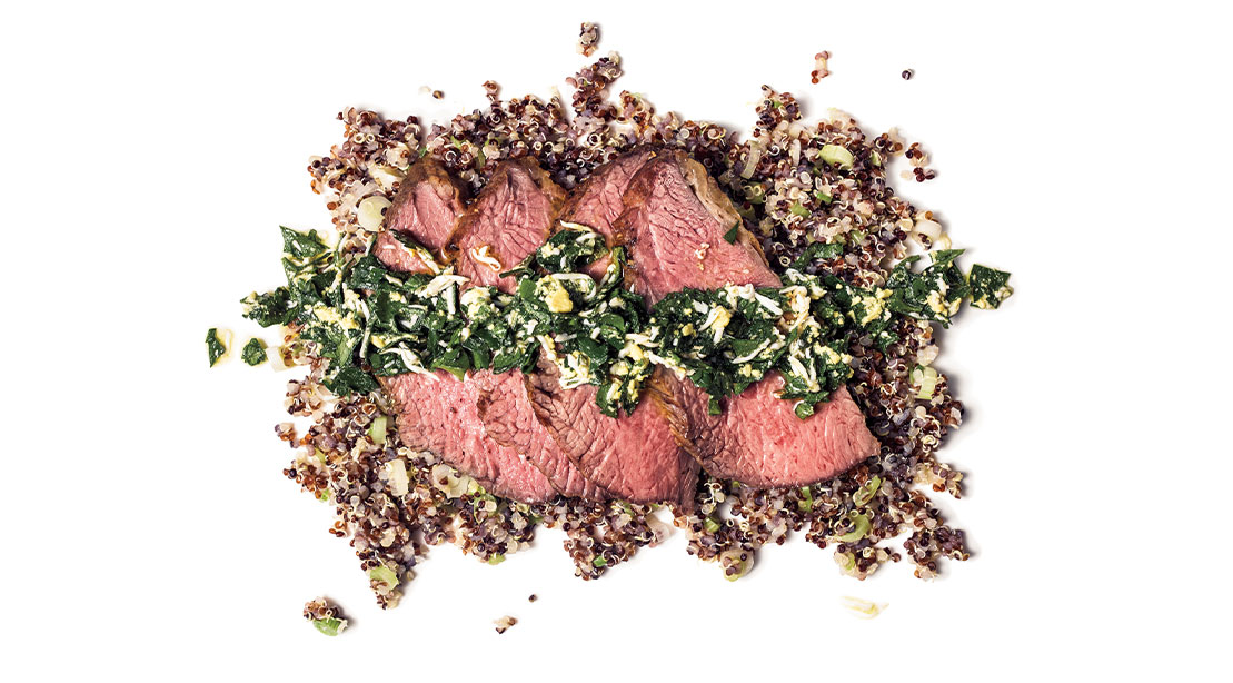 Roasted Tri-Tip Steak with Herb Sauce & Scallion Quinoa