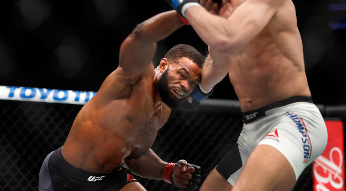 Tyron Woodley and Stephen Thompson exchange during UFC 209. 