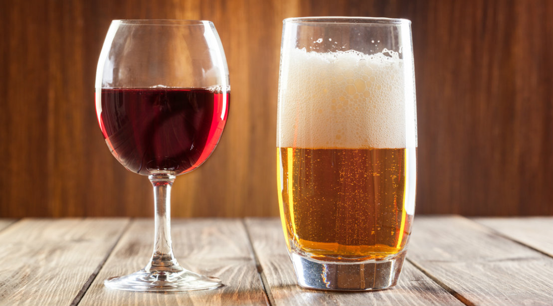 Red Wine And Beer Glass Side By Side