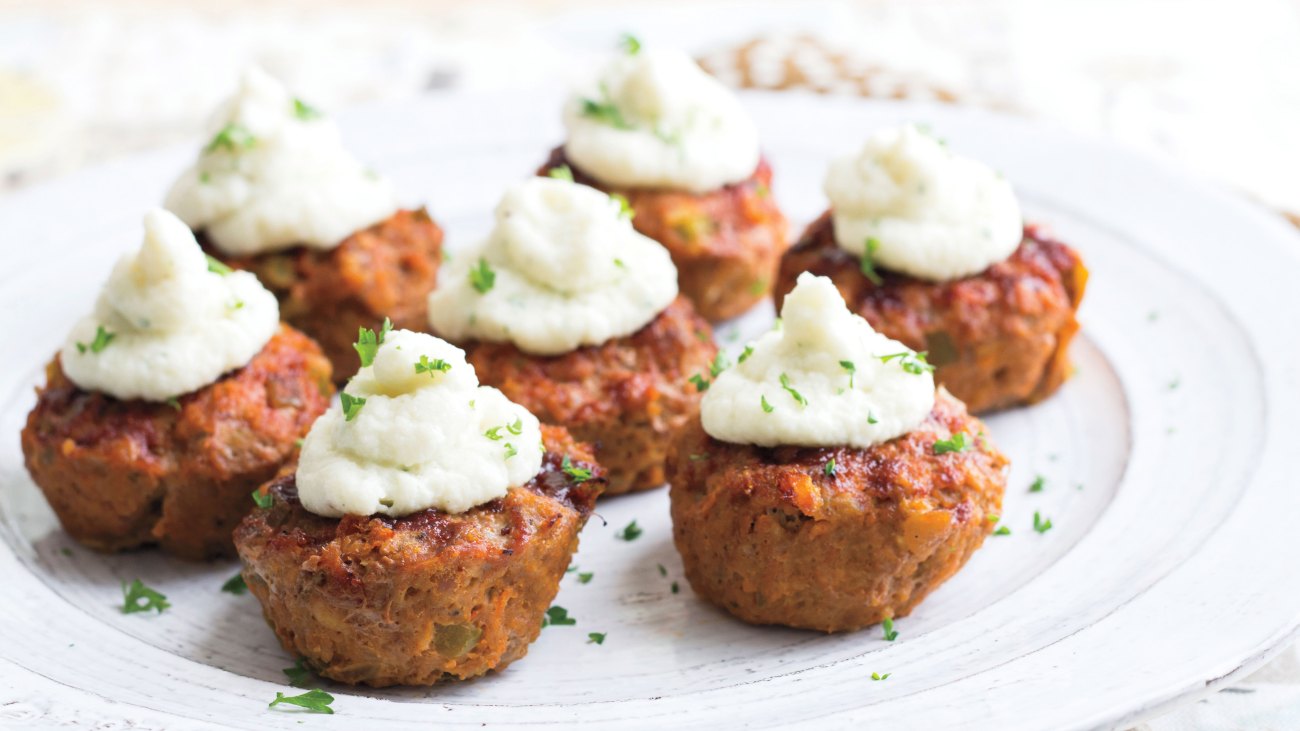 BBQ Turkey Meat Loaf Cups with Mashed Cauliflower