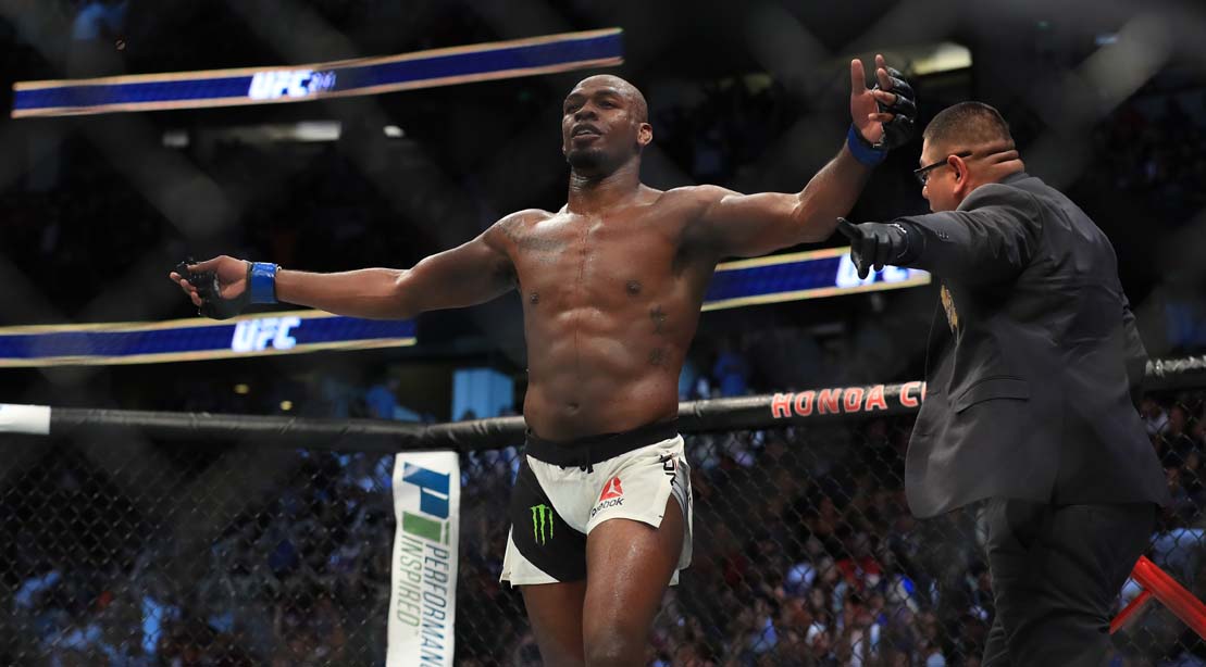 Jon Jones Celebrates After Knocking Out Daniel Cormier In Their UFc Light Heavyweight Championship Bout