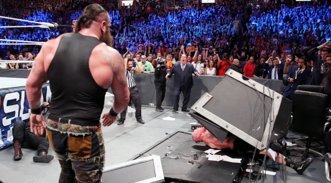 Braun Strowman Crushes Brock Lesnar With a Table in Brutal