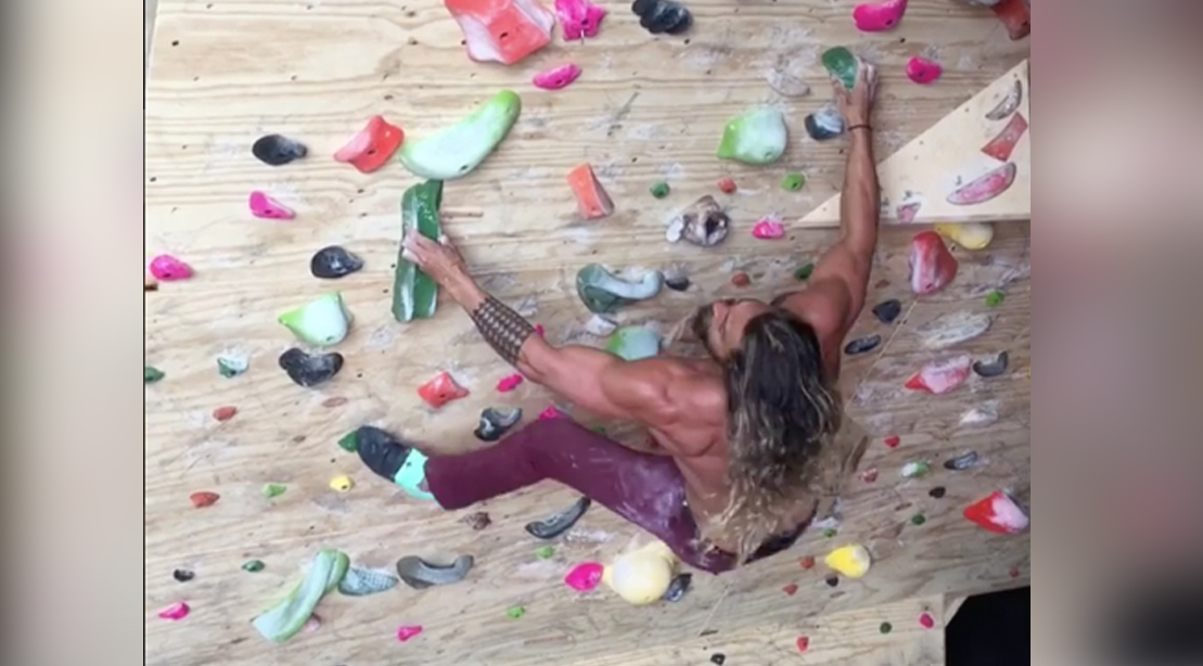 Jason Momoa Continues to Crush Extremely Challenging Rock Climbing Wall