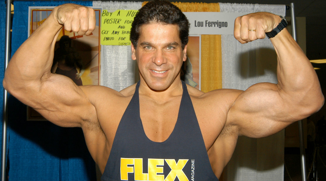 Lou Ferrigno flexing biceps