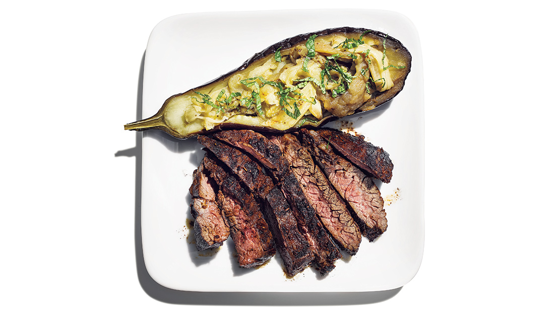 Hanger Steak and Baked Eggplant
