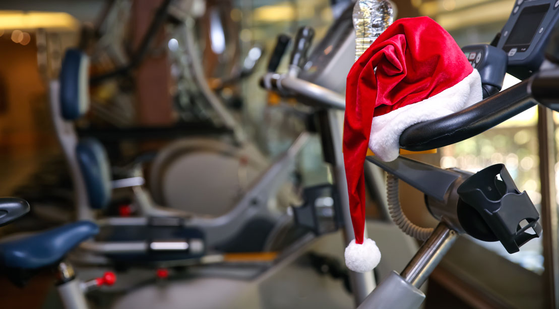 A Santa Hat on a treadmill to burn off calories from the holiday foods