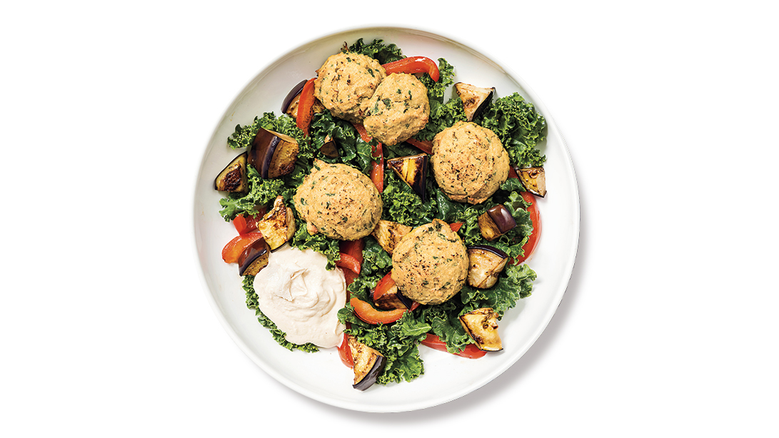 Baked Falafel with Roasted Veggies and Kale