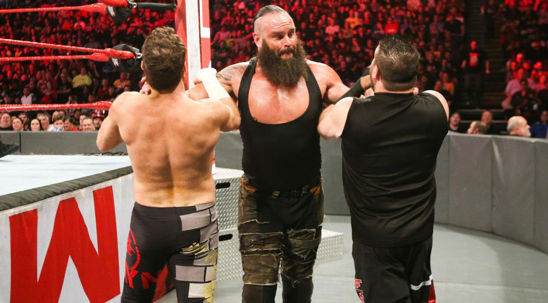Braun Strowman takes on Kevin Owens and Sami Zayn on WWE Monday Night RAW.