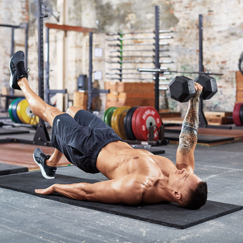 SingleArm Dumbbell Press From SingleLeg Bridge Exercise