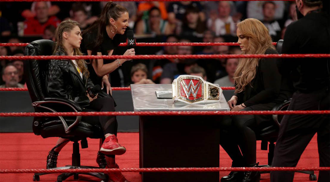 Ronda Rousey and Nia Jax on WWE Monday Night Raw, 21 May 2018