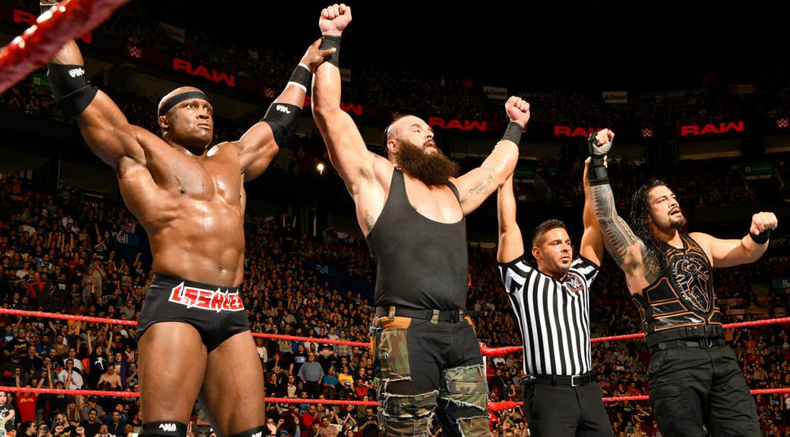 Bobby Lashley, Braun Strowman, and Roman Reigns on WWE Raw / 30 Apr 2018