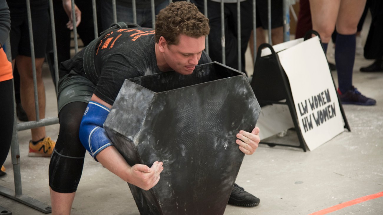 Andrew Gutman competing at a Strongman competition 