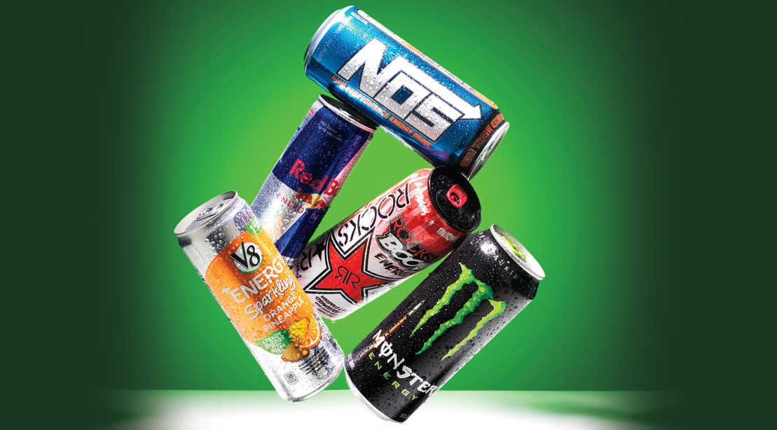 Various brands of energy drink for energy and altertness