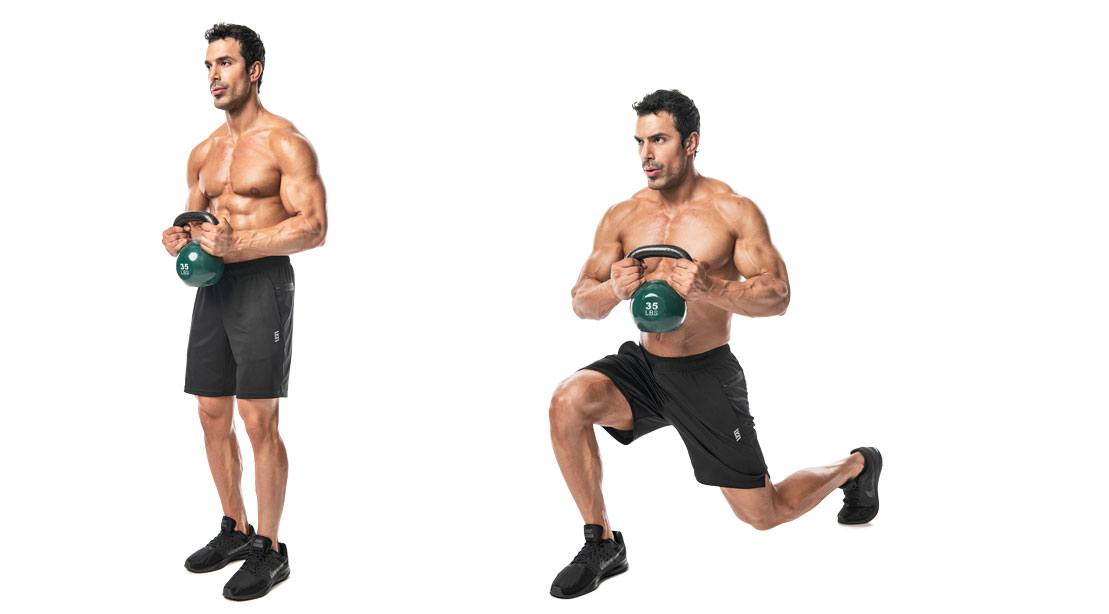Reverse Kettlebell Lunge Exercise Video Guide | Muscle & Fitness