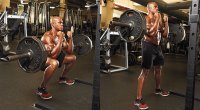 Muscular fitness professional performing the Zercher Squat exercise