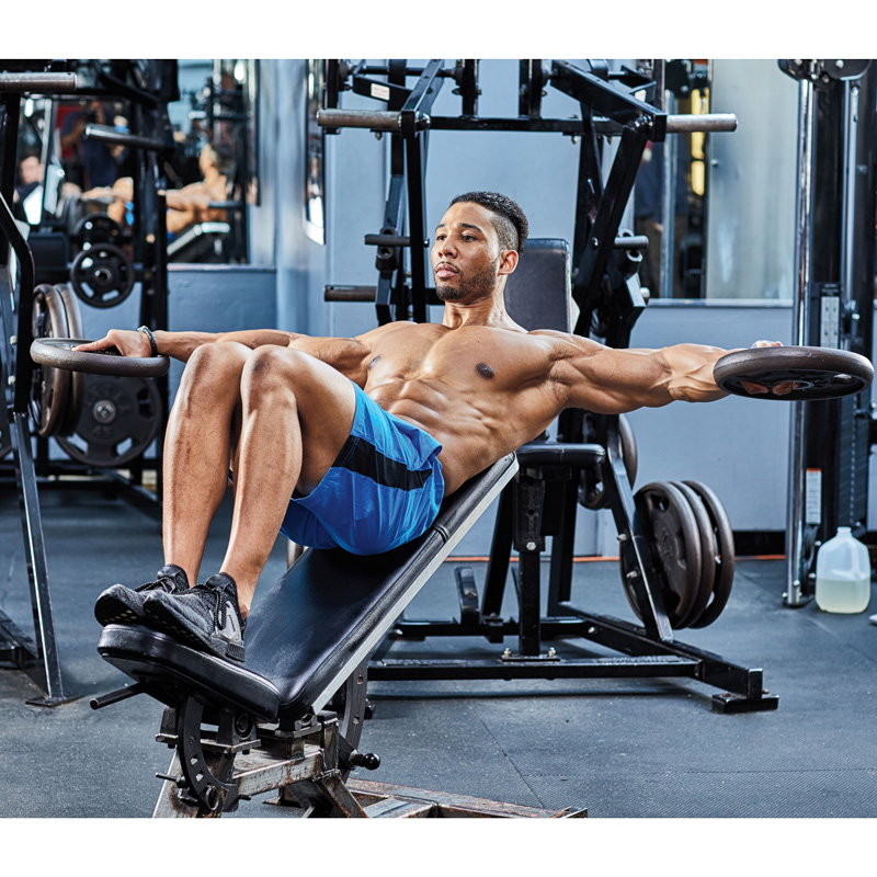 Incline Bench Plate Raise Exercise Video Guide Muscle Fitness
