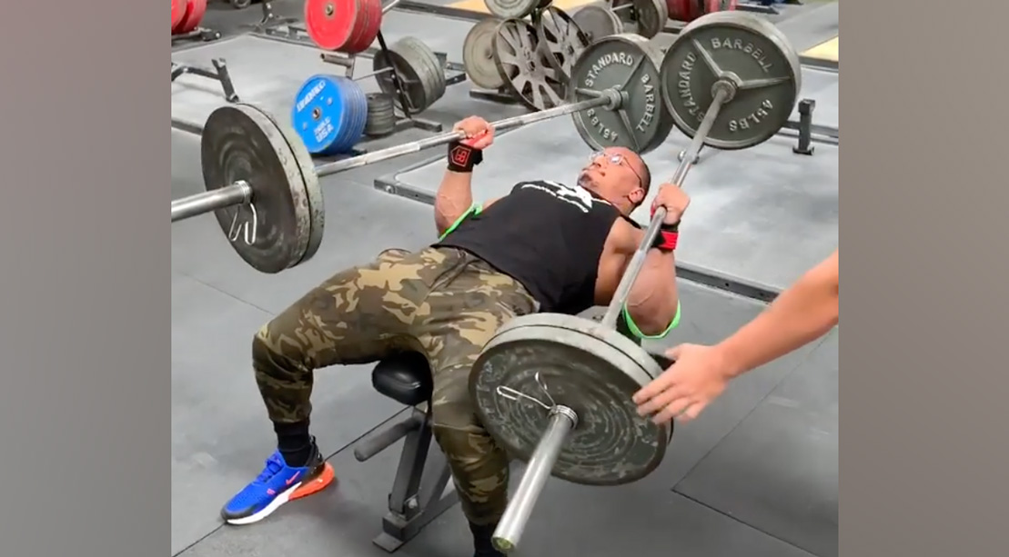 Larry Wheels Benched Two 225-Pound Barbells for His Birthday