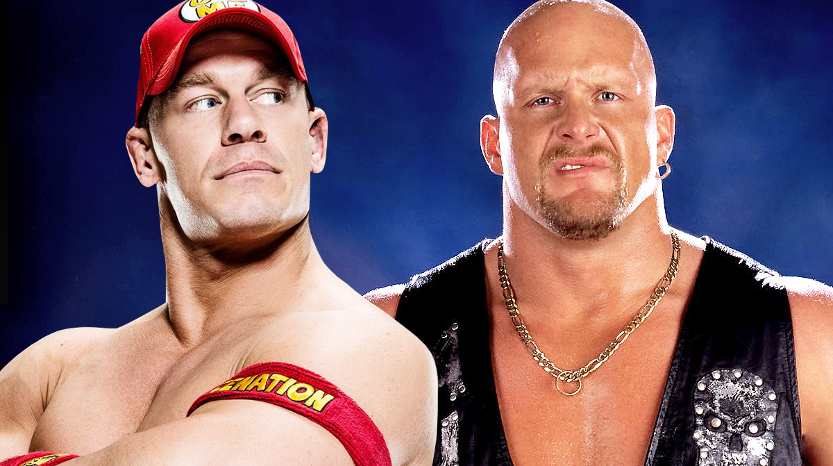 A picture of WWE Superstars John Cena and "Stone Cold" Steve Austin.