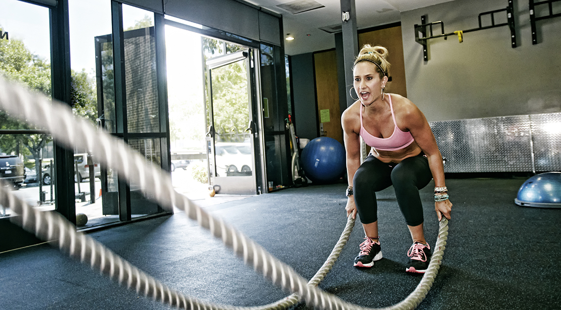 Woman Doing Battle Ropes 
