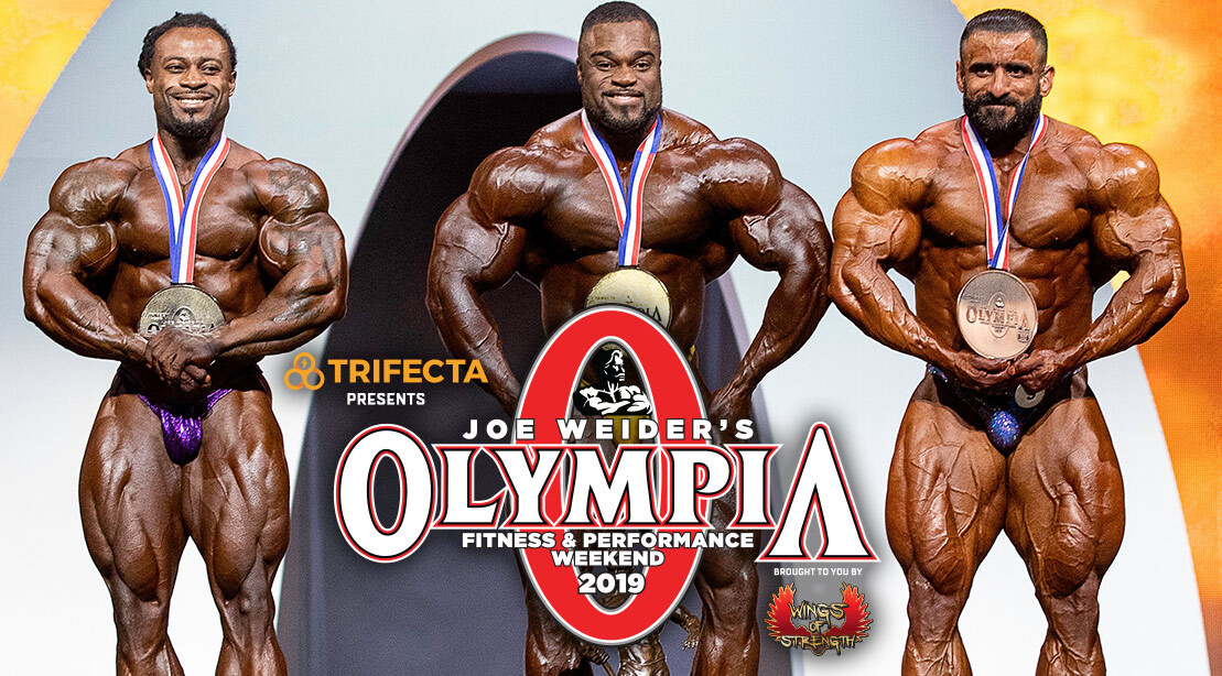 Olympia-Bodybuilders-Wiliam Bonac Brandon Curry standing on Olympia stage