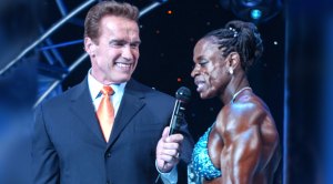 Former Mr. Olympia and Actor Arnold Schwarzenegger interview female bodybuilder and Ms Olympia Iris Kyle