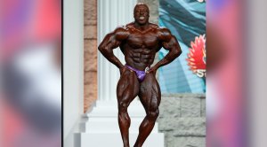 Professional bodybuilder George Peterson posing at Olympia 2020