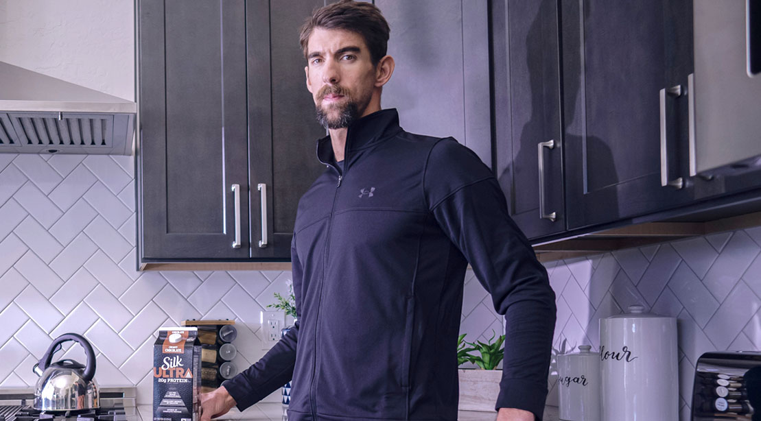 Michael Phelps Olympic Gold Medalist drinking Silk Ultra in his kitchen