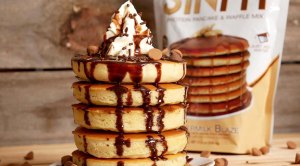 A stack of protein pancakes made by SINFIT Nutrition pancake batter