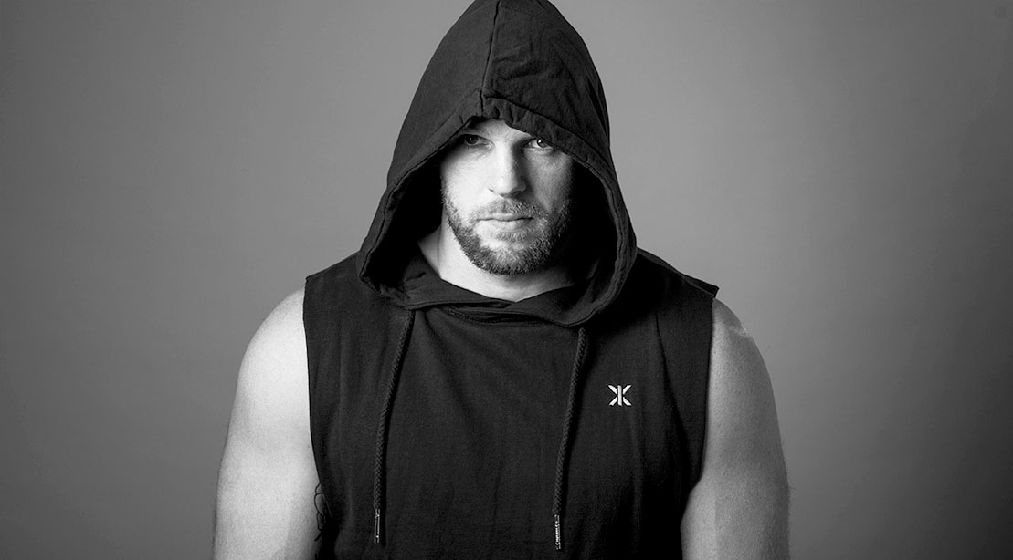 Rugby player James Haskell wearing a black hoodie cutoff