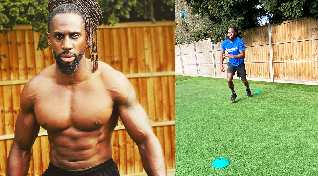 Born Barikor topless and showing his muscular physique and catching a tennis ball for his Wimbeldon Workout