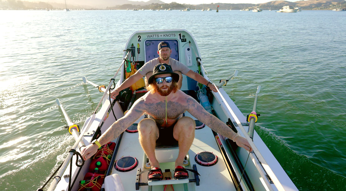 Endurance athlete Jason Caldwell Rowing a Boat for the Great Pacific Race in The San Francisco Bay area