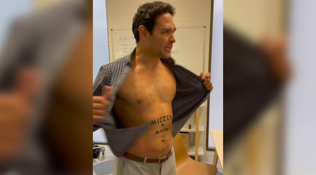Football player Mark Sanchez showing his six pack for Mizzen and Main promotion