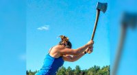 Timber Sports Athlete Alissa Wetherbee swinging an Ax