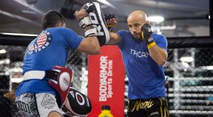 UFC and MMA Fighter Marlon Moraes sparring in the octagon