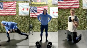 Erik Bartell performing a 15-minute dumbbell HIIT workout