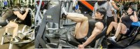 Female bodybuilder performing a leg press exercise for a rounder butt