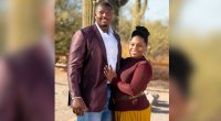 Arizona Cardinals offensive tackle Kelvin Beachum and Walter Payton Man Of The Year nominee posing with his wife