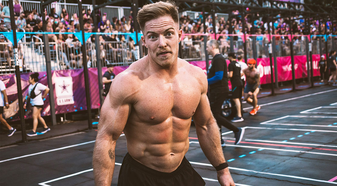 Crossfit competitor Noah Ohlsen making funny faces on the crossfit areana