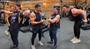 Frank Sepe and Don Saladino working out together in Don Saladino personal gym on shoulder day