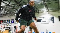 NFL player Trent Brown performing a cardio workout