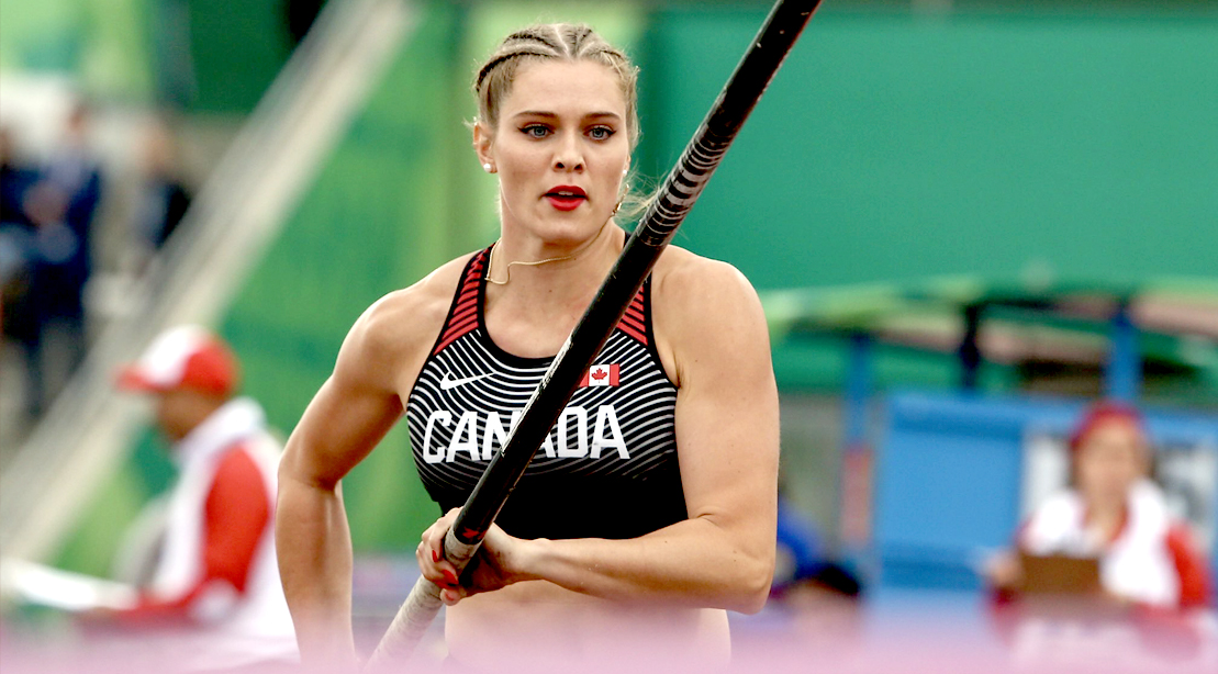 Canadian pole vaulter Alysha Newman preparing for her pole vaulting competition