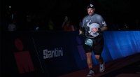 Ironman competitor Jeff Cottrell finishing a triathalon