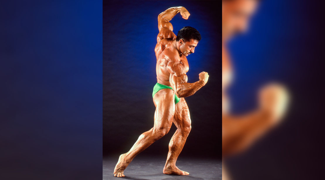 Legendary bodybuilder Samir Bannout performing a bodybuilding pose