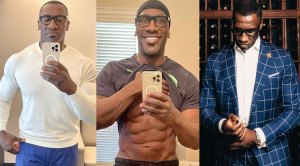 Shannon Sharpe showing his physique and style